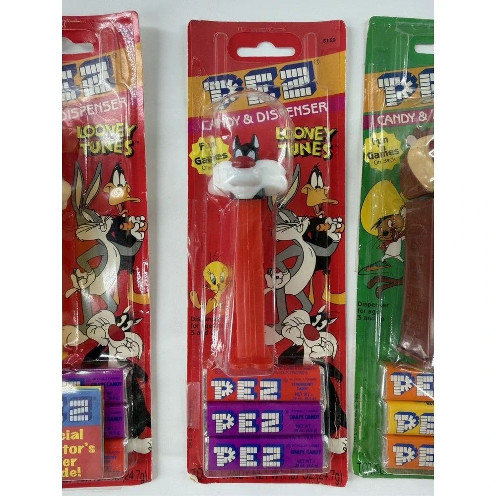 Vintage Looney Tunes PEZ Dispenser Lot 6 Sealed Carded Bugs Bunny Taz Sylvester